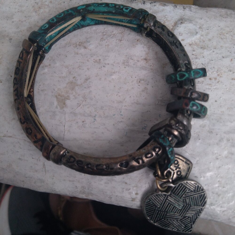 AQUA/COPPER STATEMENT BRACELET METAL CUFF BANGLE W/CHARMS FASHION WOMEN'S